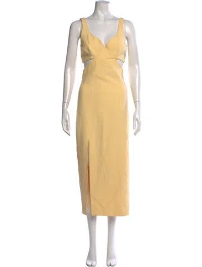 Pre-owned Cinq À Sept V-neck Midi Length Dress In Yellow