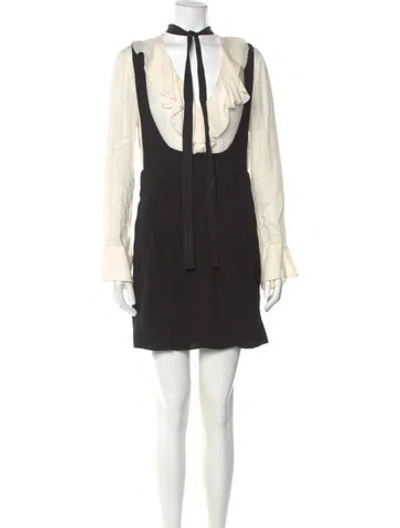 Pre-owned Cinq À Sept V-neck Mini Dress In Black