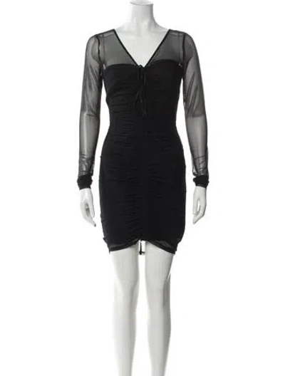 Pre-owned Cinq À Sept V-neck Mini Dress In Black