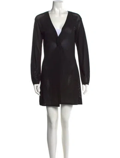 Pre-owned Cinq À Sept V-neck Mini Dress In Black