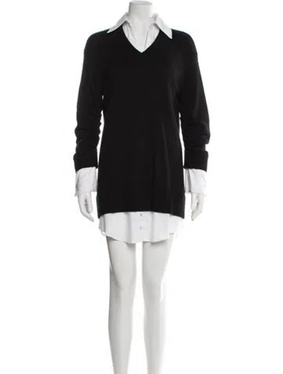 Pre-owned Cinq À Sept V-neck Mini Dress In Black