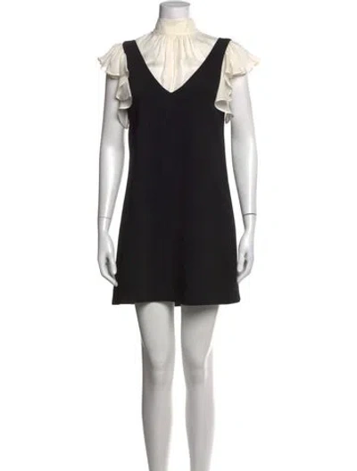 Pre-owned Cinq À Sept V-neck Mini Dress In Black/white