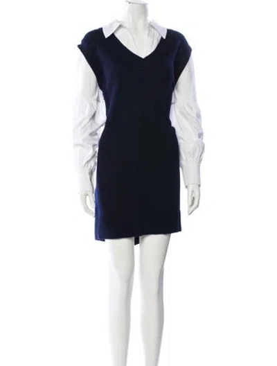 Pre-owned Cinq À Sept V-neck Mini Dress In Blue