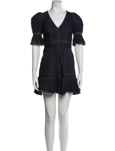 Pre-owned Cinq À Sept V-neck Mini Dress In Blue