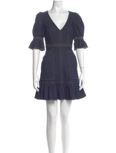 Pre-owned Cinq À Sept V-neck Mini Dress In Blue