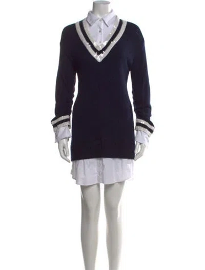 Pre-owned Cinq À Sept V-neck Mini Dress In Blue