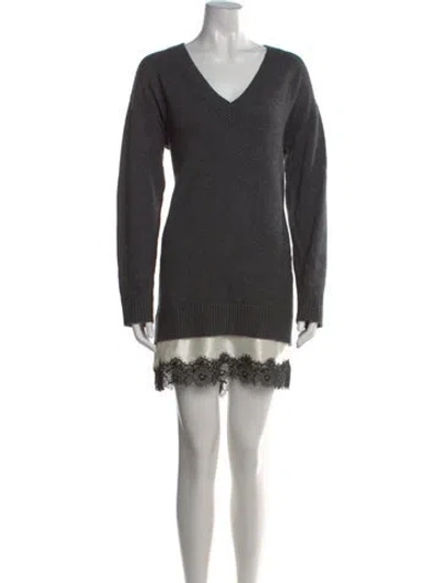 Pre-owned Cinq À Sept V-neck Mini Dress In Gray