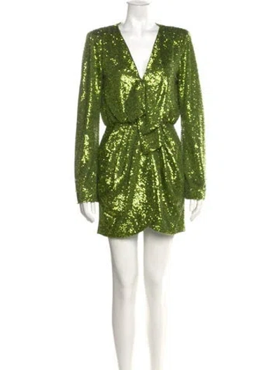 Pre-owned Cinq À Sept V-neck Mini Dress In Green