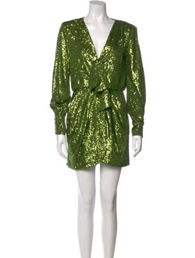 Pre-owned Cinq À Sept V-neck Mini Dress In Green