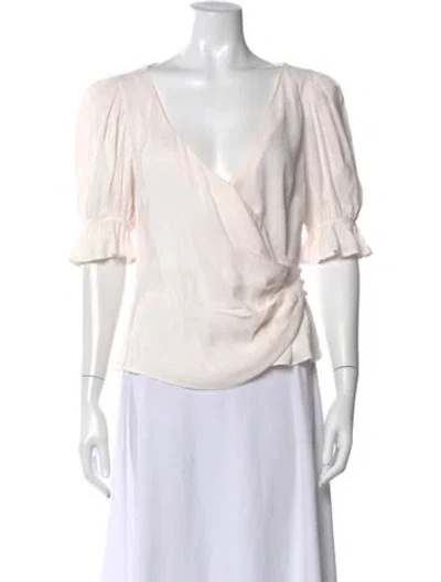 Pre-owned Cinq À Sept V-neck Short Sleeve Blouse In Neutral