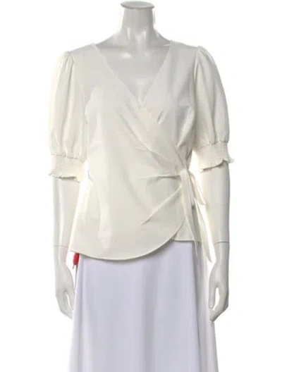 Pre-owned Cinq À Sept V-neck Short Sleeve Blouse In White