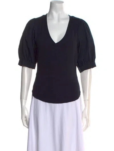 Pre-owned Cinq À Sept V-neck Short Sleeve T-shirt In Blue
