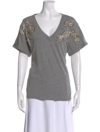 Pre-owned Cinq À Sept V-neck Short Sleeve T-shirt In Gray