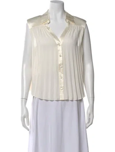 Pre-owned Cinq À Sept V-neck Sleeveless Blouse In White