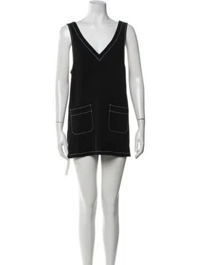 Pre-owned Cinq À Sept V-neck Sleeveless Top In Black