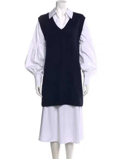 Pre-owned Cinq À Sept V-neck Sleeveless Top In Blue