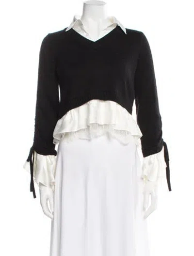 Pre-owned Cinq À Sept V-neck Sweater In Black