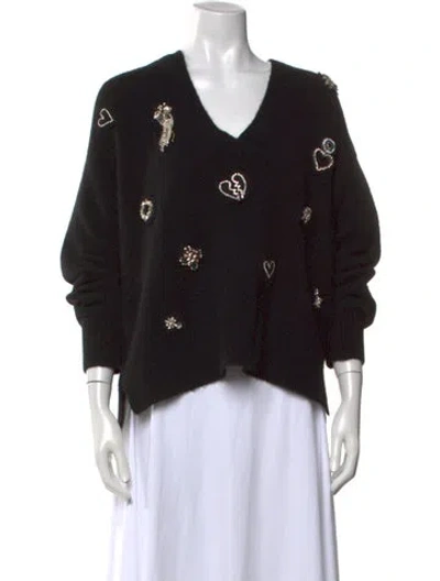 Pre-owned Cinq À Sept V-neck Sweater In Black