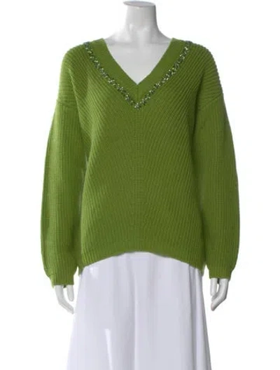 Pre-owned Cinq À Sept V-neck Sweater In Green