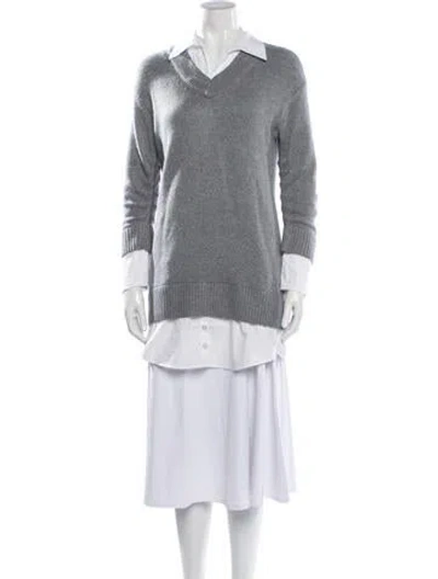 Pre-owned Cinq À Sept V-neck Sweater In Grey/white