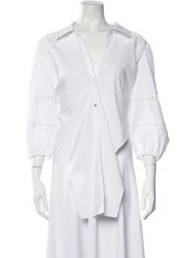Pre-owned Cinq À Sept V-neck Three-quarter Sleeve Blouse In White