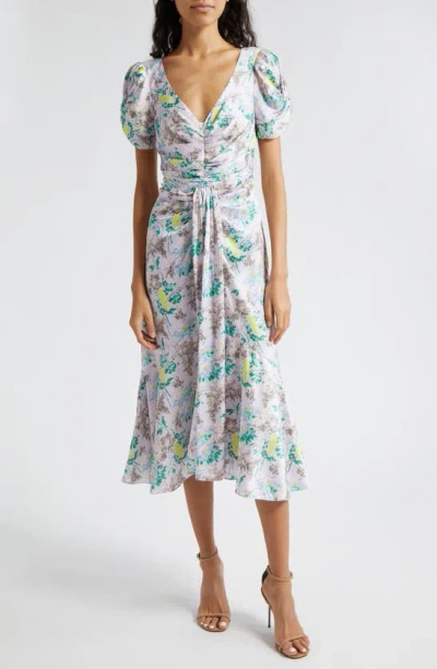 knee length dresses for ladies Pastel Puff Sleeve Midi Dress-Multi Color
