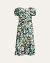 Cinq À Sept Walker Floral Puff-sleeve Midi Dress In Obsidian Multi