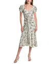 Cinq À Sept Walker Twisted Floral Twill Midi Dress In White