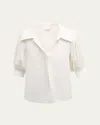 Cinq À Sept Weldon Collared V-neck Short-sleeve Silk Combo Top In Ivory