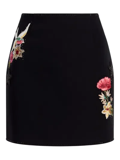 Cinq À Sept Western Amour Doris Floral-embroidered Mini Skirt In Black