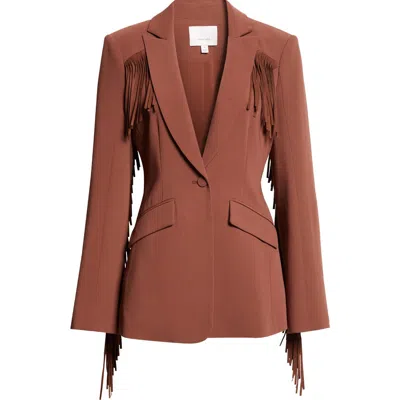 Cinq À Sept Western Fringe Trim Blazer In Gold