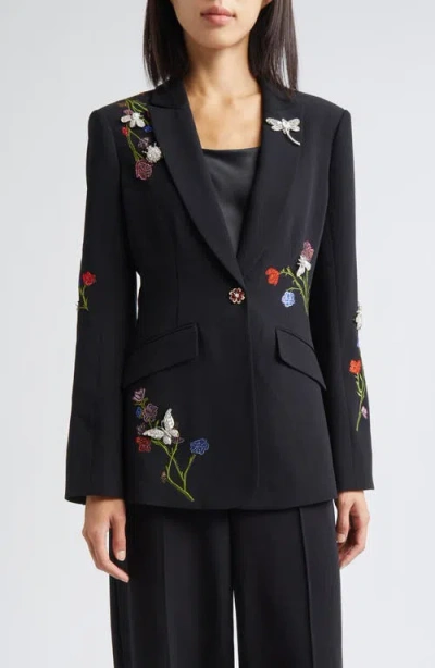 Cinq À Sept Whispering Vines Floral Embellished Blazer In Black