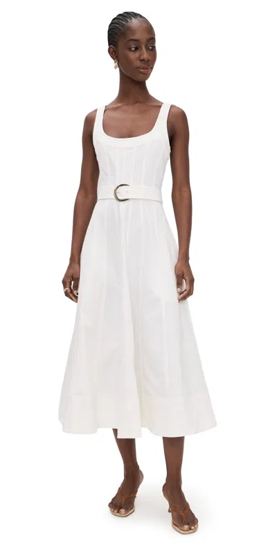 Cinq À Sept Cambree Belted A-line Denim Midi Dress In White