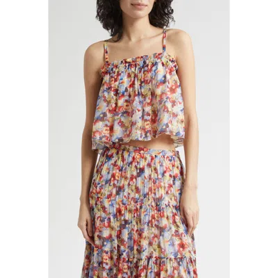 Cinq À Sept Wildflower Ruffle Trim Crop Babydoll Tank Top In Multi