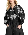Cinq À Sept Ollie Floral-embroidered Puff-sleeve Jacket In Black