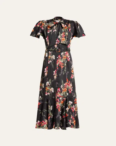 Cinq À Sept Willow Satin Iris Bouquet Midi Dress In Multi