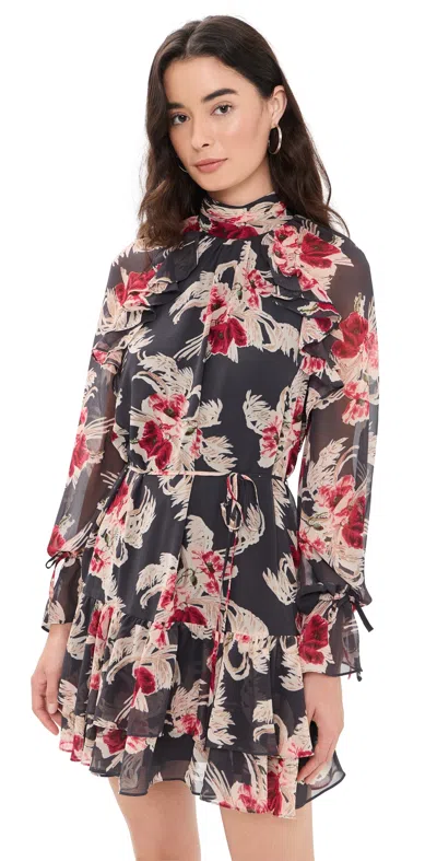 Cinq À Sept Wilted Poppy Sylviane Dress Obsidian Multi In Black