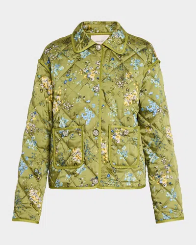 Cinq À Sept Windswept Floral Quilted Jacket In Iguana Mul