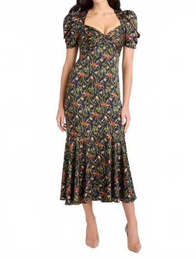 Cinq À Sept Windswept Meadow Wilma Midi Dress In Black Multi