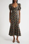 Cinq À Sept Windswept Print Puff Sleeve Maxi Dress In Multi