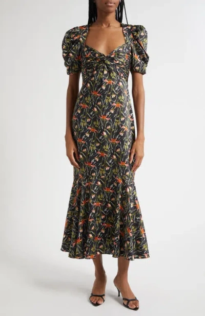 CINQ À SEPT CINQ À SEPT WINDSWEPT PRINT PUFF SLEEVE MAXI DRESS