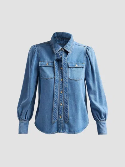 Cinq À Sept Adair Bow-detail Puffed-sleeve Shirt In Blue