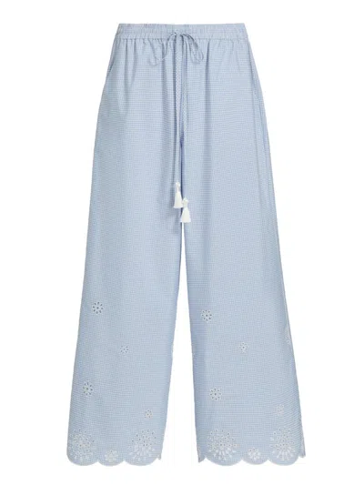 Cinq À Sept Women's Alba Eyelet Embroidered Gingham Cotton-blend Pants In Blue