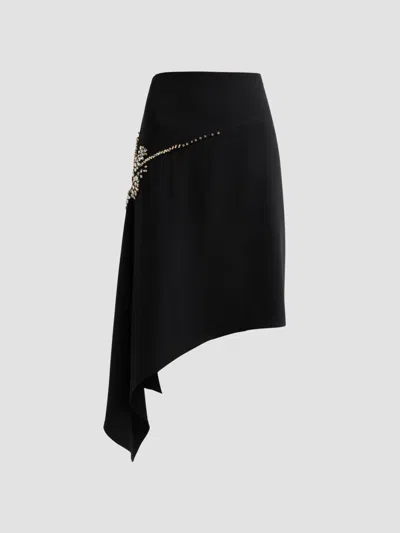 Cinq À Sept Women's Alethia Crystal Cascade Asymmetric Knee-length Skirt In Black