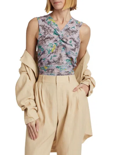 Cinq À Sept Women's Aniya Floral Mesh Ruched Top In Pastel Multi