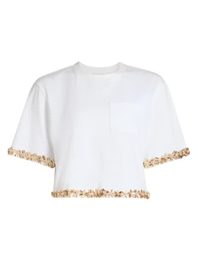 Cinq À Sept Asa Sunflare Crystal Floral Detail Cotton Top In White