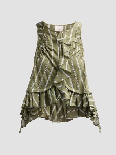 Cinq À Sept Azura Ruffle Sleeveless Top In Green