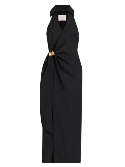 Cinq À Sept Enez Bangle Halter Neck Midi Dress In Black