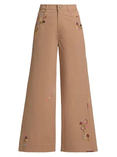 Cinq À Sept Women's Betsy Wildflower-embroidered Wide-leg Crop Pants