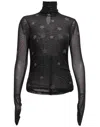 Cinq À Sept Cinq A Sept Women's Black Rhinestone Star Shirred Mesh Turtleneck Top In Black